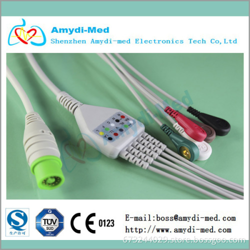 Fukuda Denshi one-piece ECG cable,3 leads,Snap,AHA